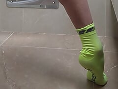 Stroking cock to cumshot after sweaty workout session