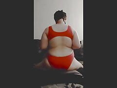 Chubby Femboy Humping Pillows and Showing Butt in Sexy Backless Swimsuit