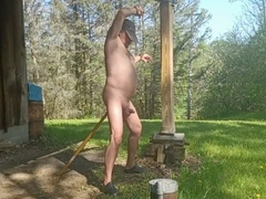 Old Man Chained And Rides Wood Handle 3 Min