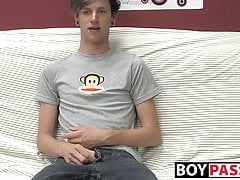 Adorable gay guy Danny jerks off his dick on couch solo