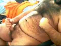 Hairy bear stroke & jerk off to his big daddy's hard cock