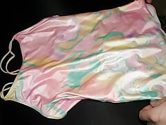 Swimsuit cum satin masturbation