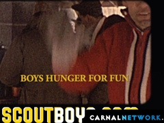The bear-like scoutmaster Bishop Angus anal fucked the boy scouts in the woods