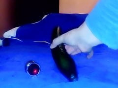 Red jewelled buttplug & cucumber insertion