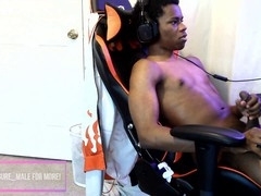 Adorable ebony twunk shoots his load after masturbating during remote work
