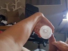 Big white cock, horny boy, pocket pussy handjob