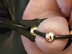 ejaculation with Mystim Plunging Pete in Latex-BDSM