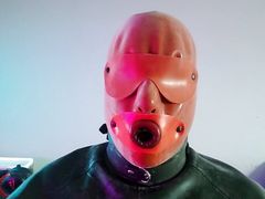 Heavy rubber latex: Sissy in training swallows 4 loads of cum.