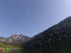 Extraordinary underwater getting off practice in a mountain lake while fishes observe. (S)