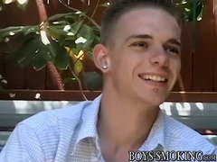 Lean hetero lad strokes and smokes cigars solo