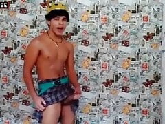 Latino twink jerks and cums on Oreo cookies