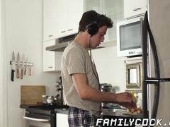 Naive twink throatfucked and drilled bareback in the kitchen