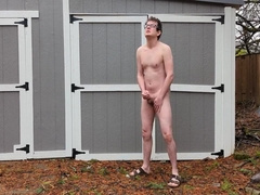 Nerdy Nude Guy Jacks Off And Cums Outdoors