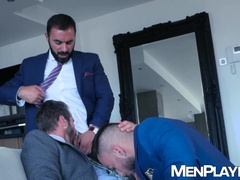 Hairy DILFs Dani RObles and Xavi Duran has special cock treat to Noel Santoro