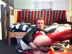 Twink Fists Himself with a Buttplug While Crossdressing