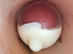 The Camera in the Deep Beaver Records a XXL Orgasm of Pearl juice Into the Protection