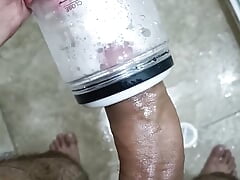 POV Big Uncut Cock Camilo Brown Using an Automatic Masturbation Toy to Get an Intense Cumshot Orgasm