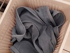 Dirty white string and dirty black panties laundries full sperm