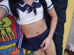 Asian Crossdresser Masturbates with Sex Toy 2