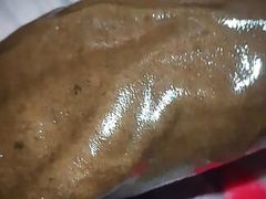 Chocolate Meat Stick - Jacking off His Big Black Dick with Oil
