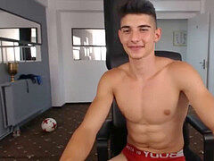 man with sixpack cums