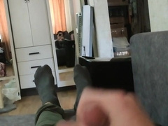 A young boy faps off while alone at home