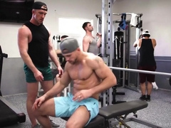 Muscled Caucasian Brunette Kissing At The Gym