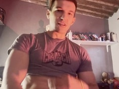 Masculine man indulges in foot fetish solo wearing knee-high socks