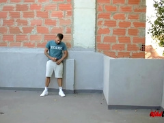 Hung Latino Step daddy Jerking Off His Big Uncut Cock Outdoors Risking Being Caught By A Neighbor