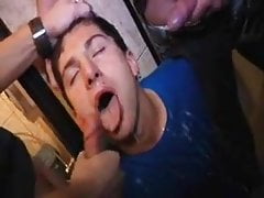 Cute Twink Piss and Bukkake Gangbang in Restroom