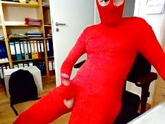 Zentai red Cumshot