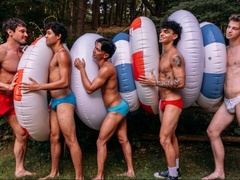 Outdoor Swim Brief Orgy After Lawn Tug-of-War