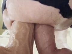 Buttfuck tramp rips open cut-offs to break caboose with dual assfuck