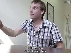 Euro cutie bounces on this scout's thick prick