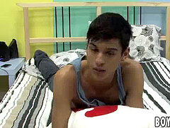 lovely lad is playing with his sausage during an interview