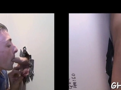 Hot gay kiss through a gloryhole