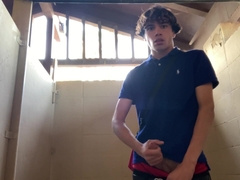 Queer Teenage Model Jerks Inwards Public Beach Rest Room *Almost Got Caught*