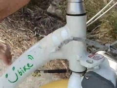 Railing a bicycle bare during the day and palms free-for-all jizz flow