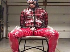 Red pvc catsuit bondage