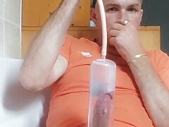 Fun with my penis pump, pissing in it, so hot and cum too