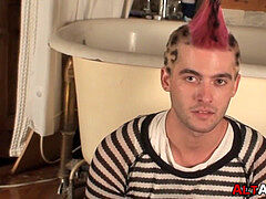 emo with Cherokee hair pulling on his rigid dick