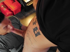 Dominant Chris Damned puts his socked foot on his bottom