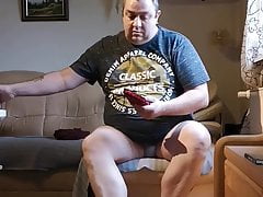 Putting on Black and red tights