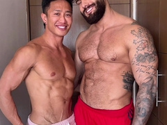 Muscle pulverizes slick muscle Japanese delivery Guy