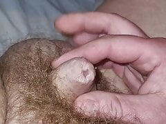 Small tiny uncut dick. Precum very wet. Nice ending.