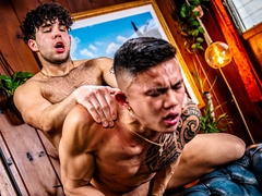 Appealing bloke sucks the cock dry after it invades his tight ass