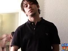 Straight guys jerk off together in front of camera