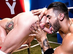 Footballers Johnny V and Arad Winwin fuck on the pitch