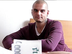 Debt-ridden baldie takes a huge facial here