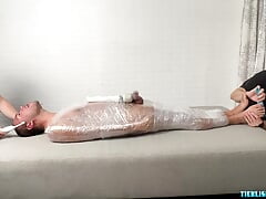 Matt and Ryder Stimulate Tickles On Mummified Pup Saki